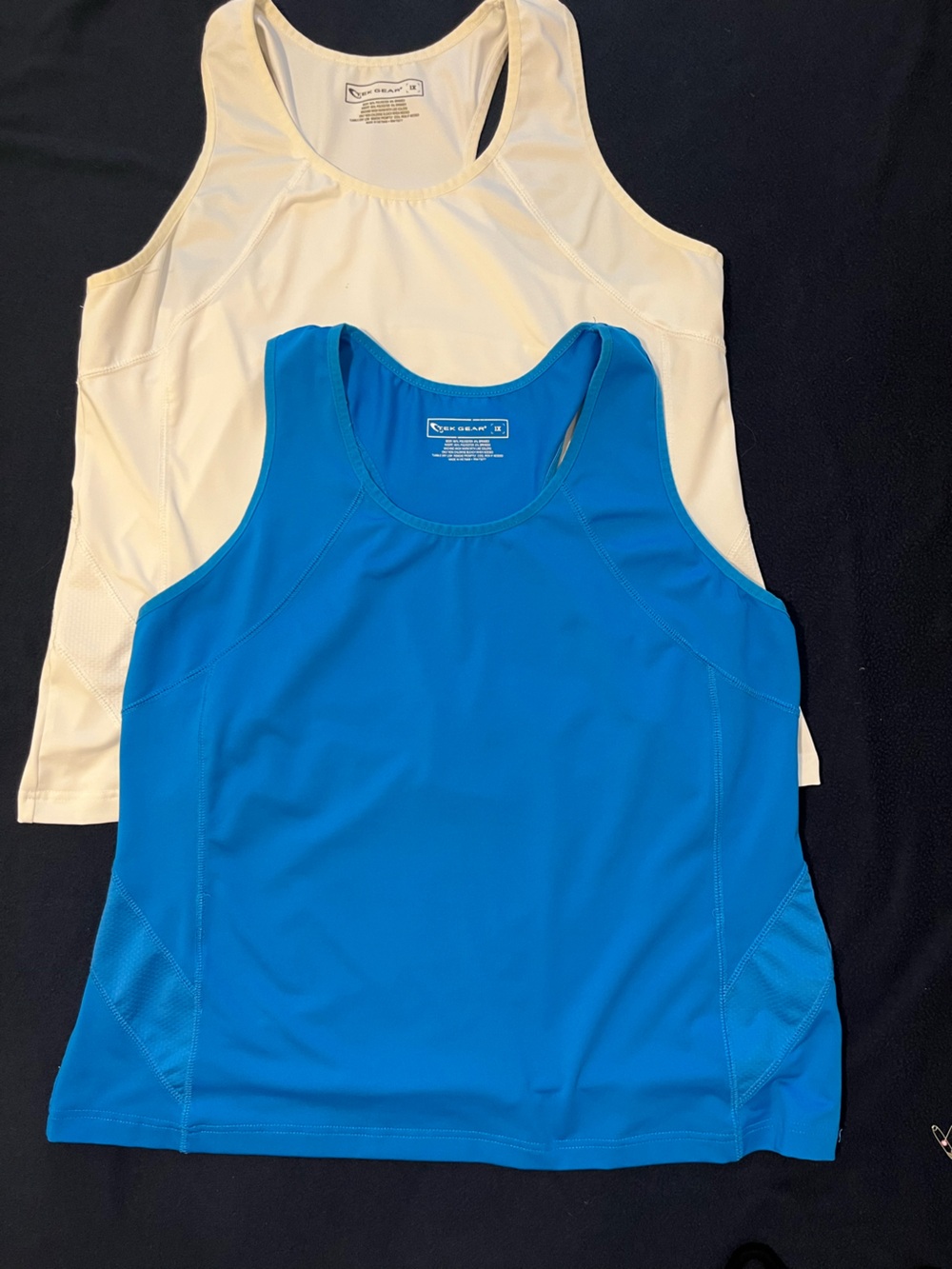 1X TekGear Racerback Athletic Tanks Blue & White. Workout Tennis Pickleball Runs